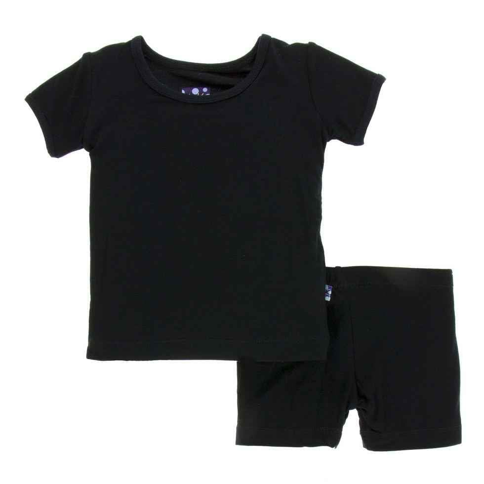 Solid Short Sleeve Pajama Set with Shorts, Midnight
