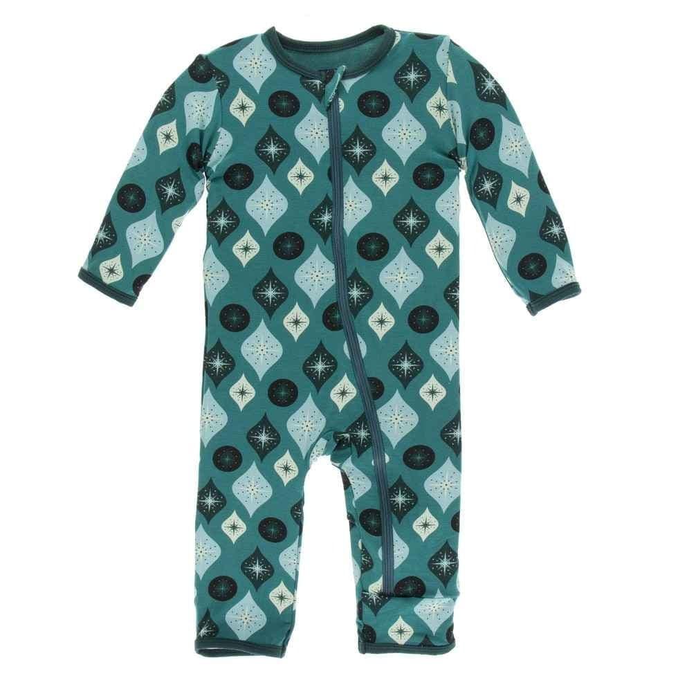 Holiday Print Bamboo Coverall with Zipper - Cedar Vintage Ornaments - Image 2