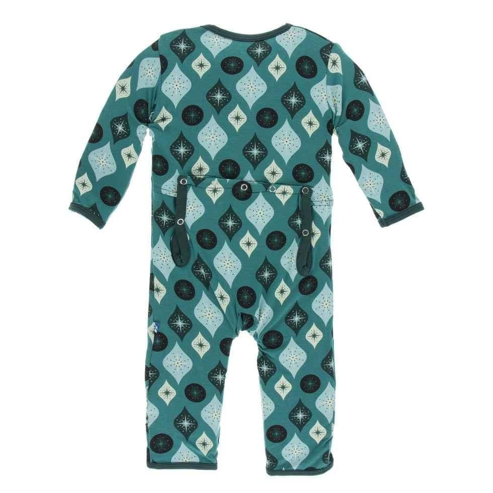 Holiday Print Bamboo Coverall with Zipper - Cedar Vintage Ornaments - Image 4