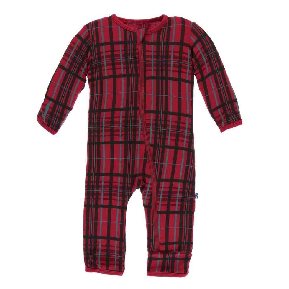 Holiday Print Bamboo Coverall with Zipper - Christmas Plaid