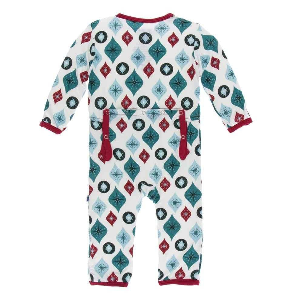 Holiday Print Coverall with Zipper - Natural Vintage Ornaments - Image 2