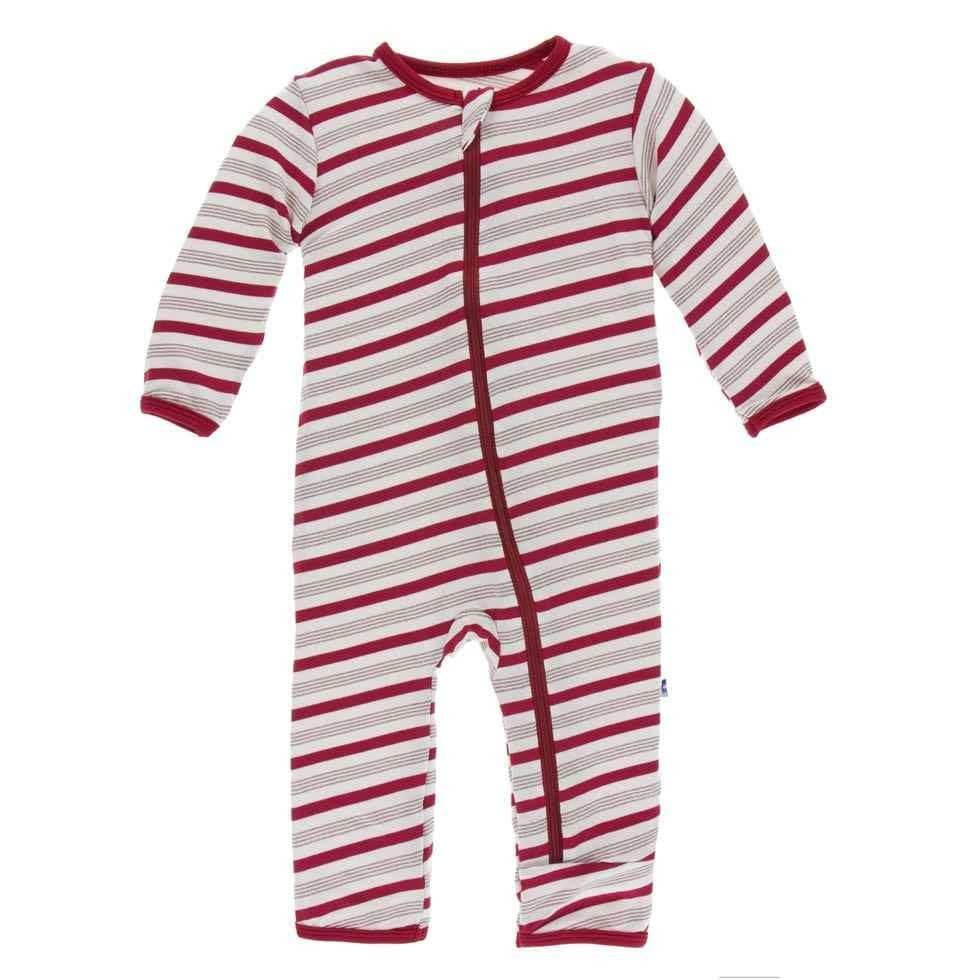 Holiday Print Bamboo Coverall with Zipper - Rose Gold Candy Cane Stripe