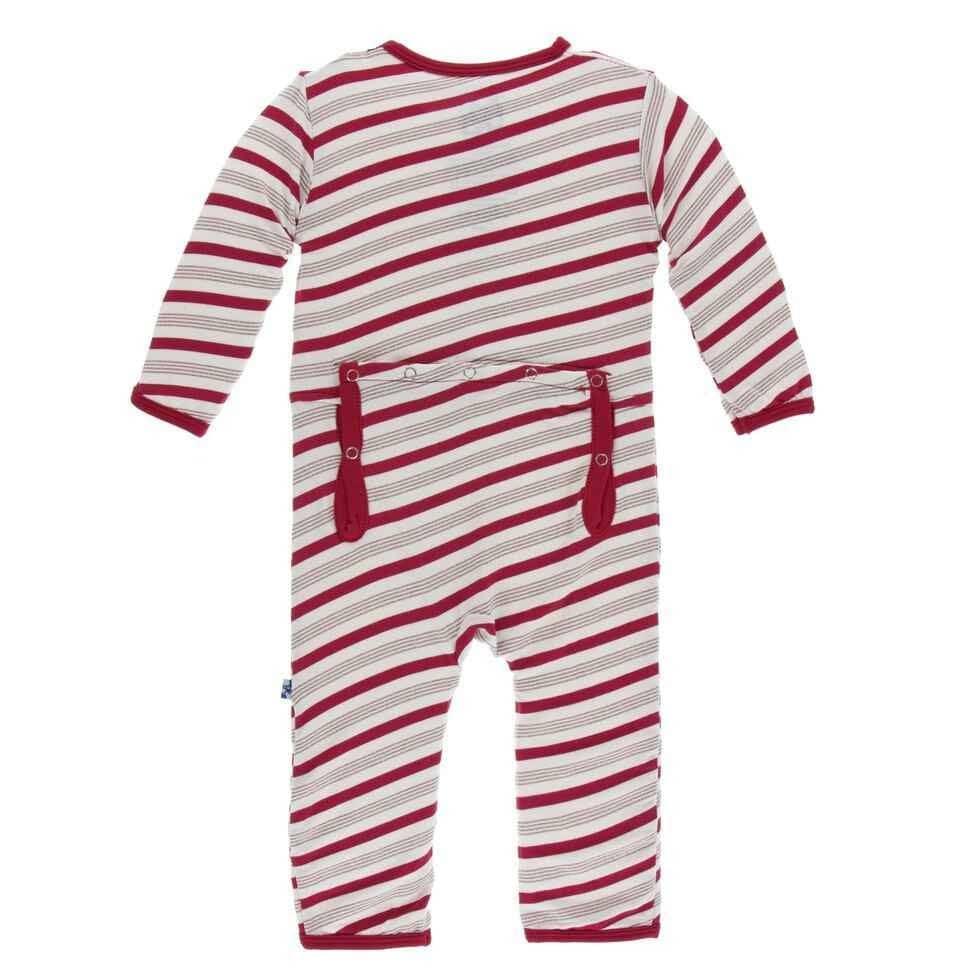 Holiday Print Bamboo Coverall with Zipper - Rose Gold Candy Cane Stripe - Image 3