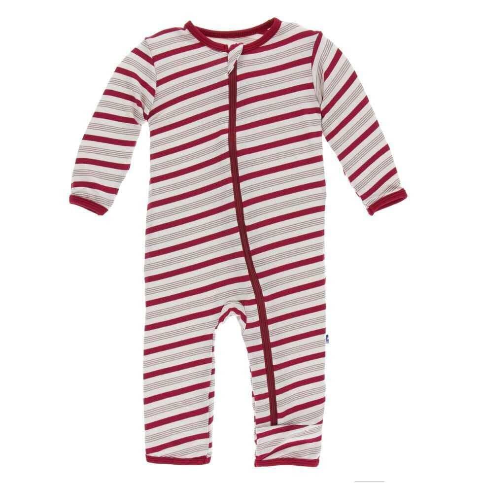 Holiday Print Bamboo Coverall with Zipper - Rose Gold Candy Cane Stripe - Image 4