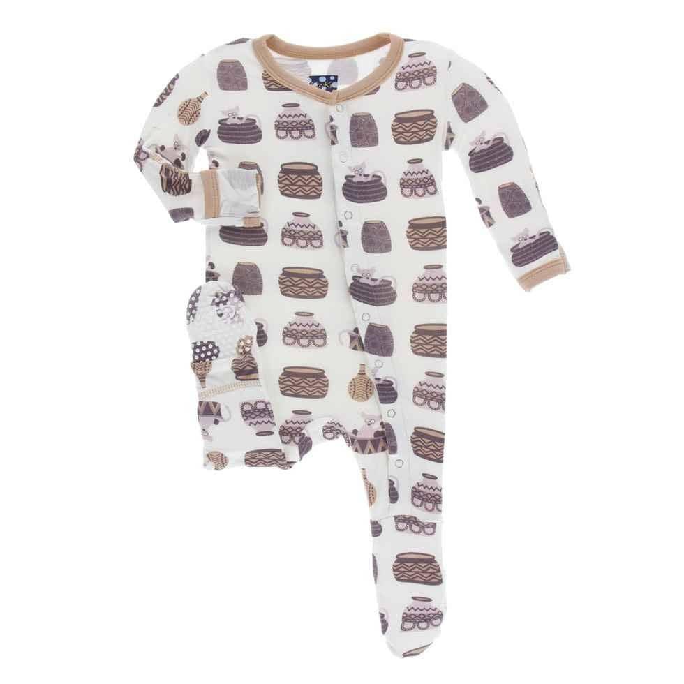 Print Bamboo Footie with Snaps - Natural Bush Baby