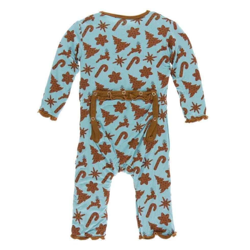 Holiday Print Bamboo Muffin Ruffle Coverall with Snaps - Christmas Cookies - Image 2