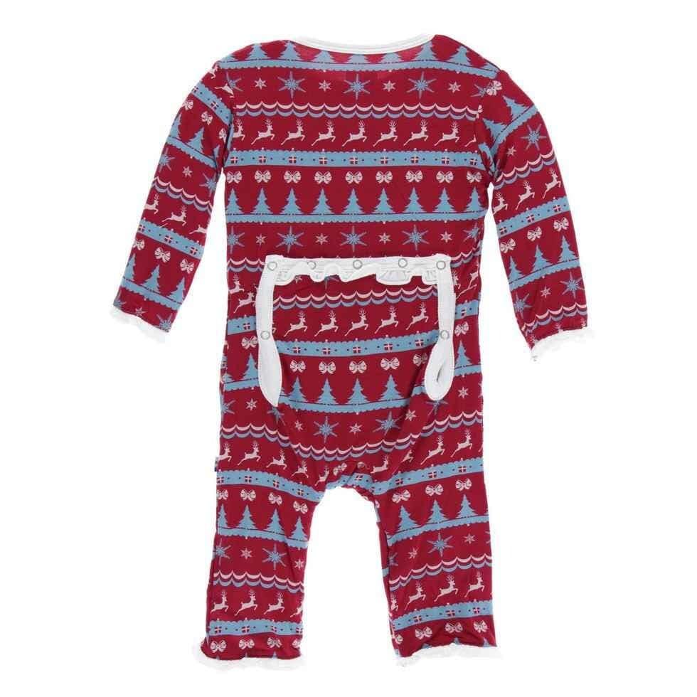 Holiday Print Bamboo Muffin Ruffle Coverall with Snaps - Nordic Print - Image 2