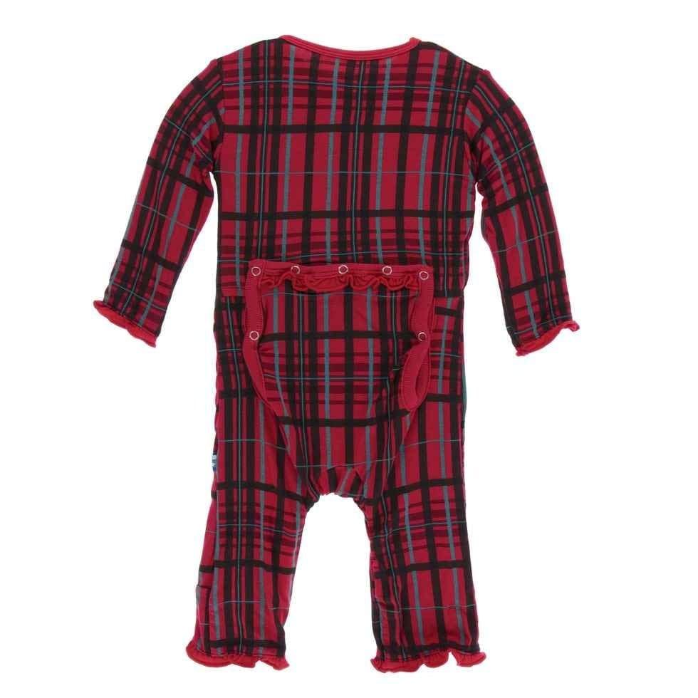 Holiday Print Bamboo Muffin Ruffle Coverall with Zipper - Christmas Plaid