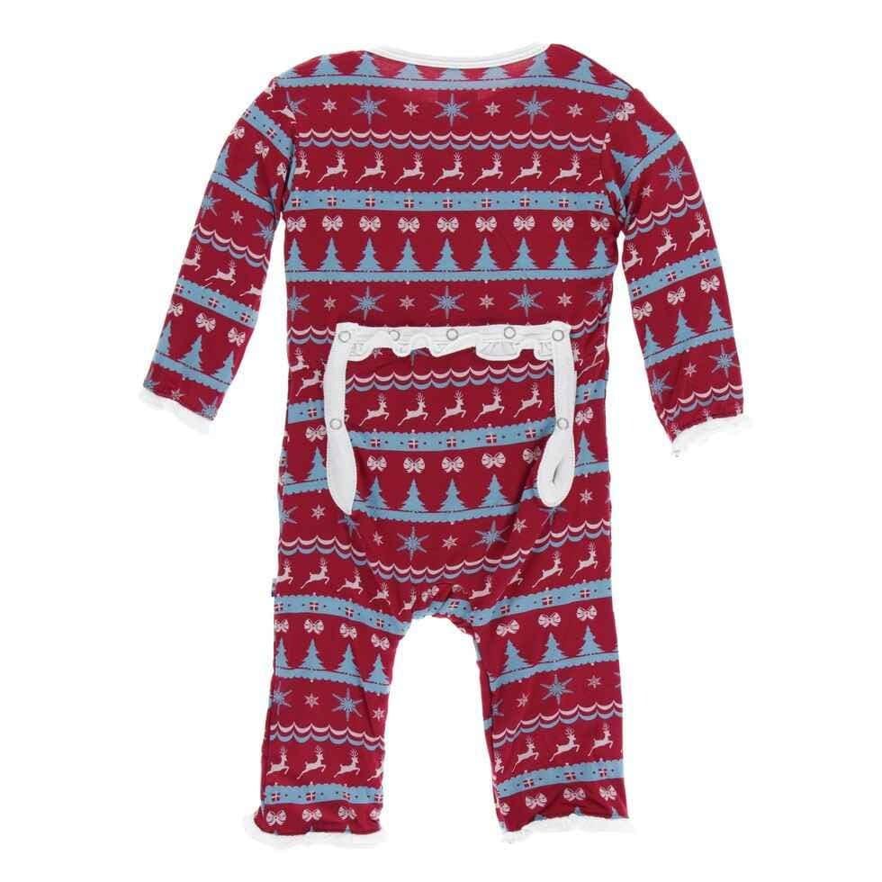 Holiday Print Bamboo Muffin Ruffle Coverall with Zipper - Nordic Print