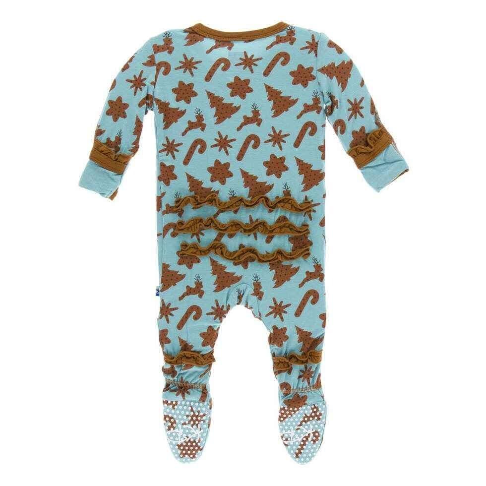 Holiday Print Bamboo Muffin Ruffle Footie with Snaps - Christmas Cookies - Image 2