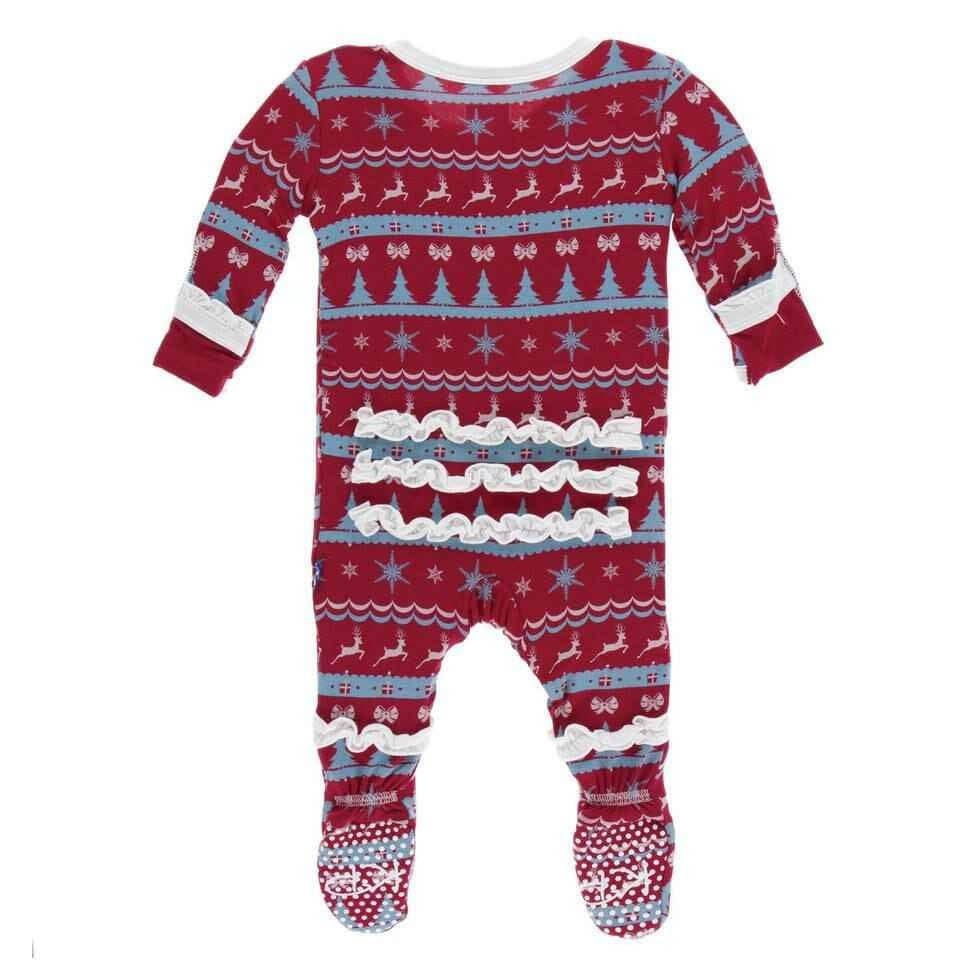 Holiday Print Bamboo Muffin Ruffle Footie with Snaps - Nordic Print - Image 2
