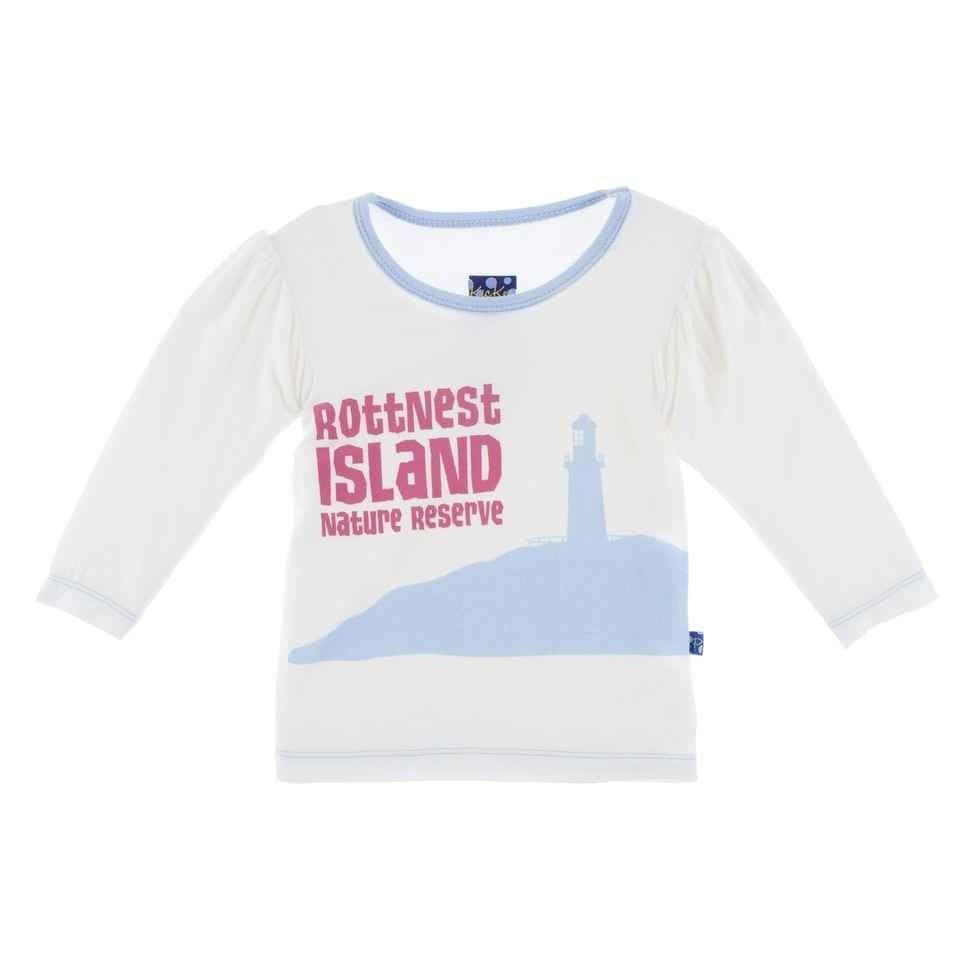 Print Bamboo Long Sleeve Puff Tee - Natural Rottnest Island Nature Reserve
