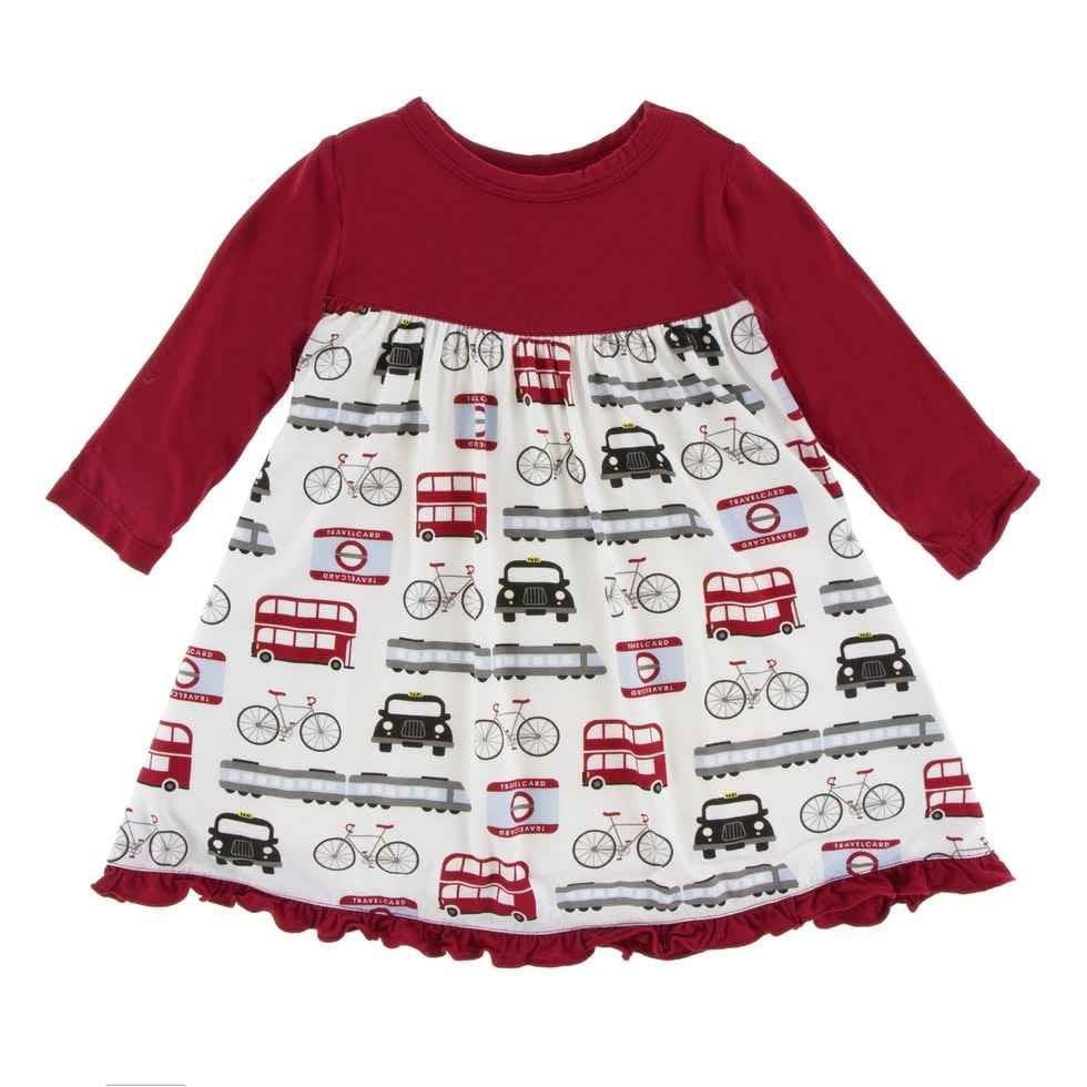 Print Bamboo Classic Long Sleeve Swing Dress, London Transport