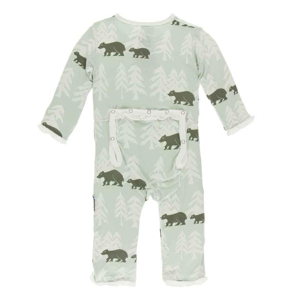 Print Bamboo Classic Ruffle Coverall with Zipper - Aloe Bears and Treeline - Image 2