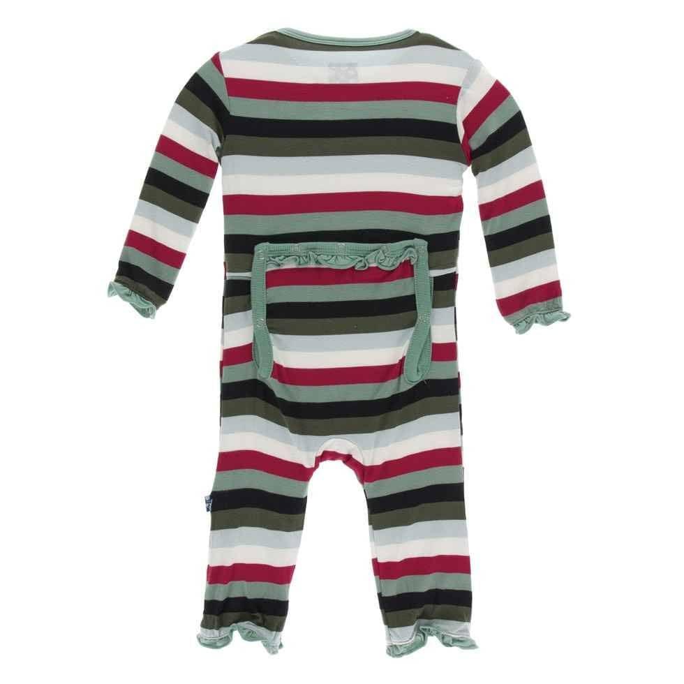 Print Bamboo Classic Ruffle Coverall with Zipper - Christmas Multi Stripe - Image 2