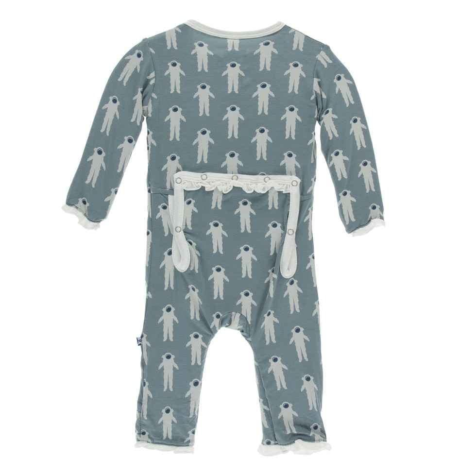 Print Bamboo Classic Ruffle Coverall with Zipper - Dusty Sky Astronaut - Image 2