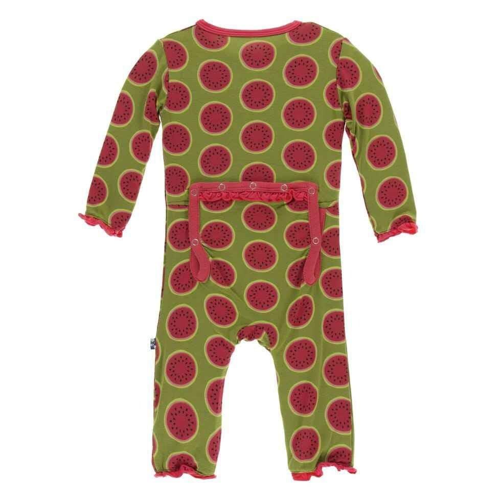 Print Bamboo Classic Ruffle Coverall with Zipper - Grasshopper Watermelon - Image 2