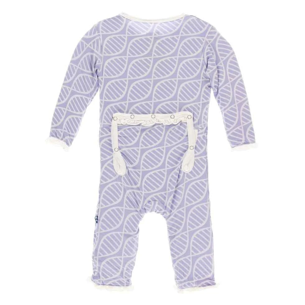 Print Bamboo Classic Ruffle Coverall with Zipper - Lilac Double Helix - Image 2
