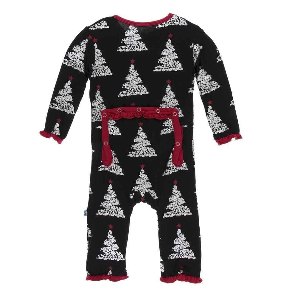 Print Bamboo Classic Ruffle Coverall with Zipper - Midnight Foil Tree - Image 2