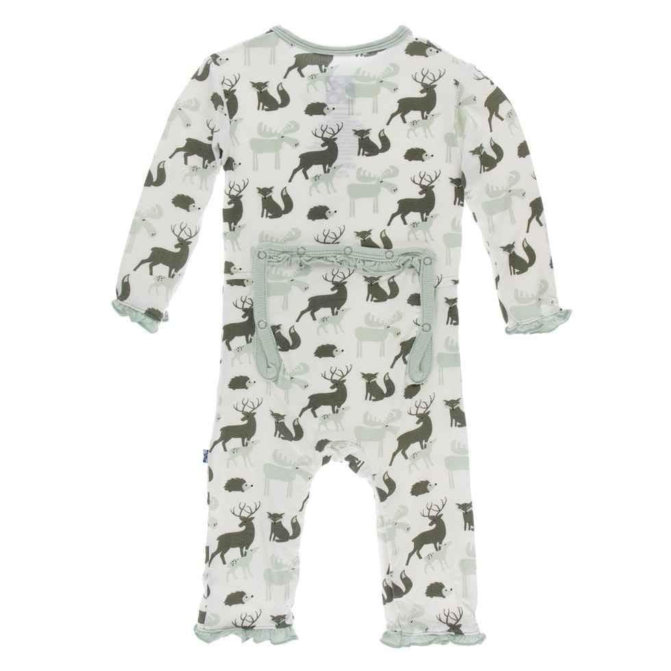 Print Bamboo Classic Ruffle Coverall with Zipper - Natural Forest Animals - Image 2