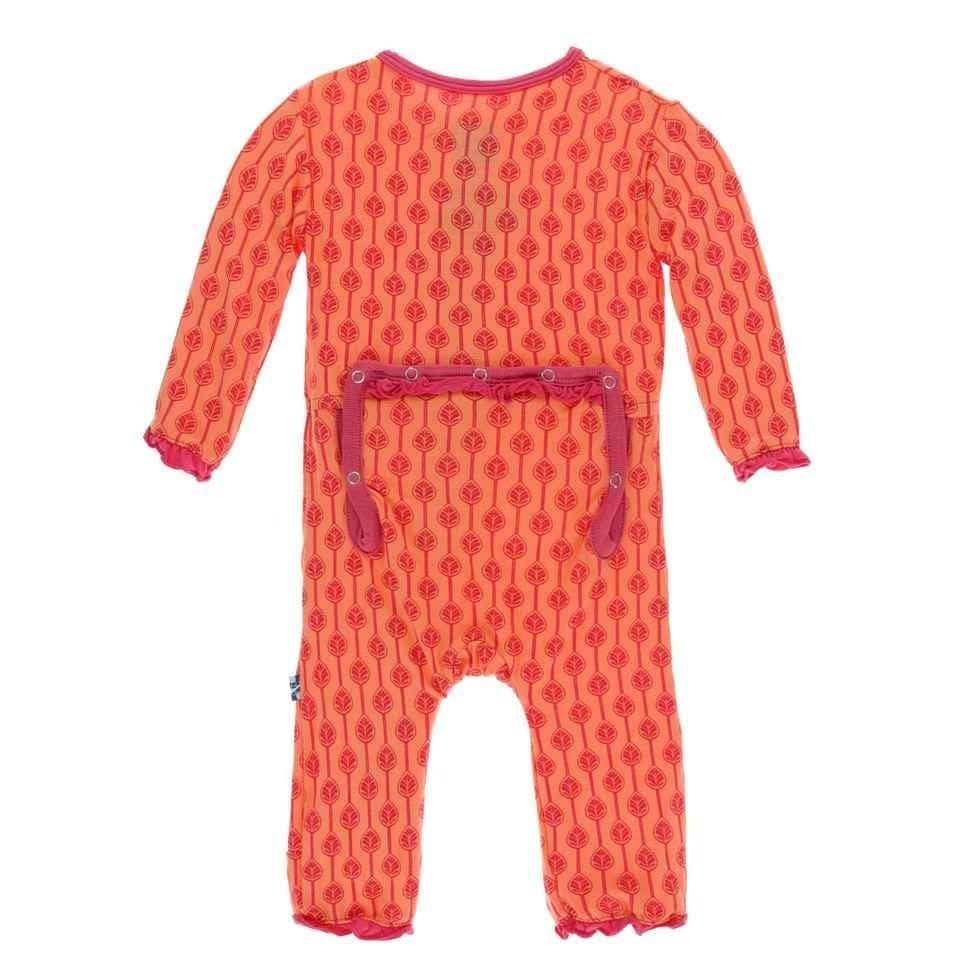 Print Bamboo Classic Ruffle Coverall with Zipper - Nectarine Leaf Lattice - Image 2