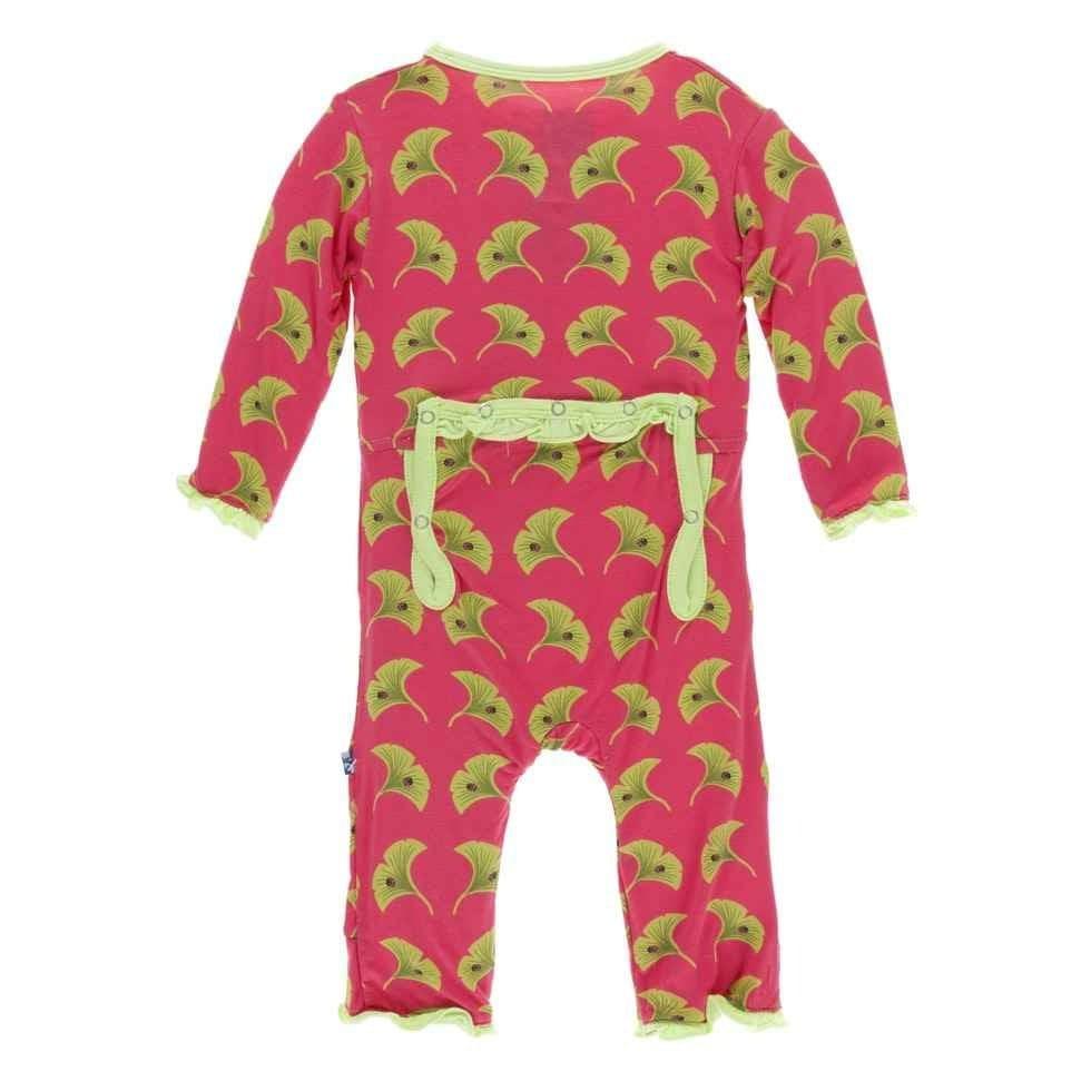 Print Bamboo Classic Ruffle Coverall with Zipper - Red Ginger Ginkgo - Image 2