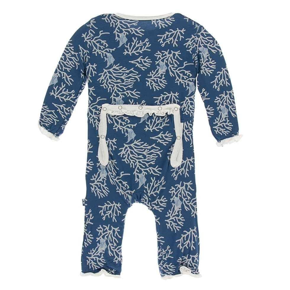 Print Bamboo Classic Ruffle Coverall with Zipper - Twilight Coral Fans - Image 2
