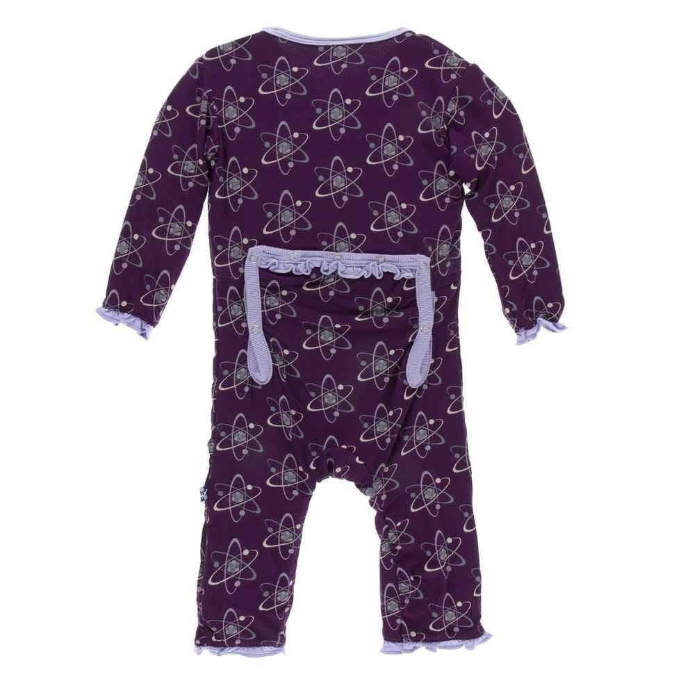 Print Bamboo Classic Ruffle Coverall with Zipper - Wine Grapes Atoms - Image 2