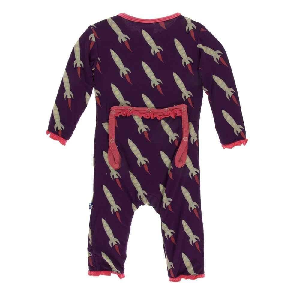 Print Bamboo Classic Ruffle Coverall with Zipper - Wine Grapes Rockets - Image 2