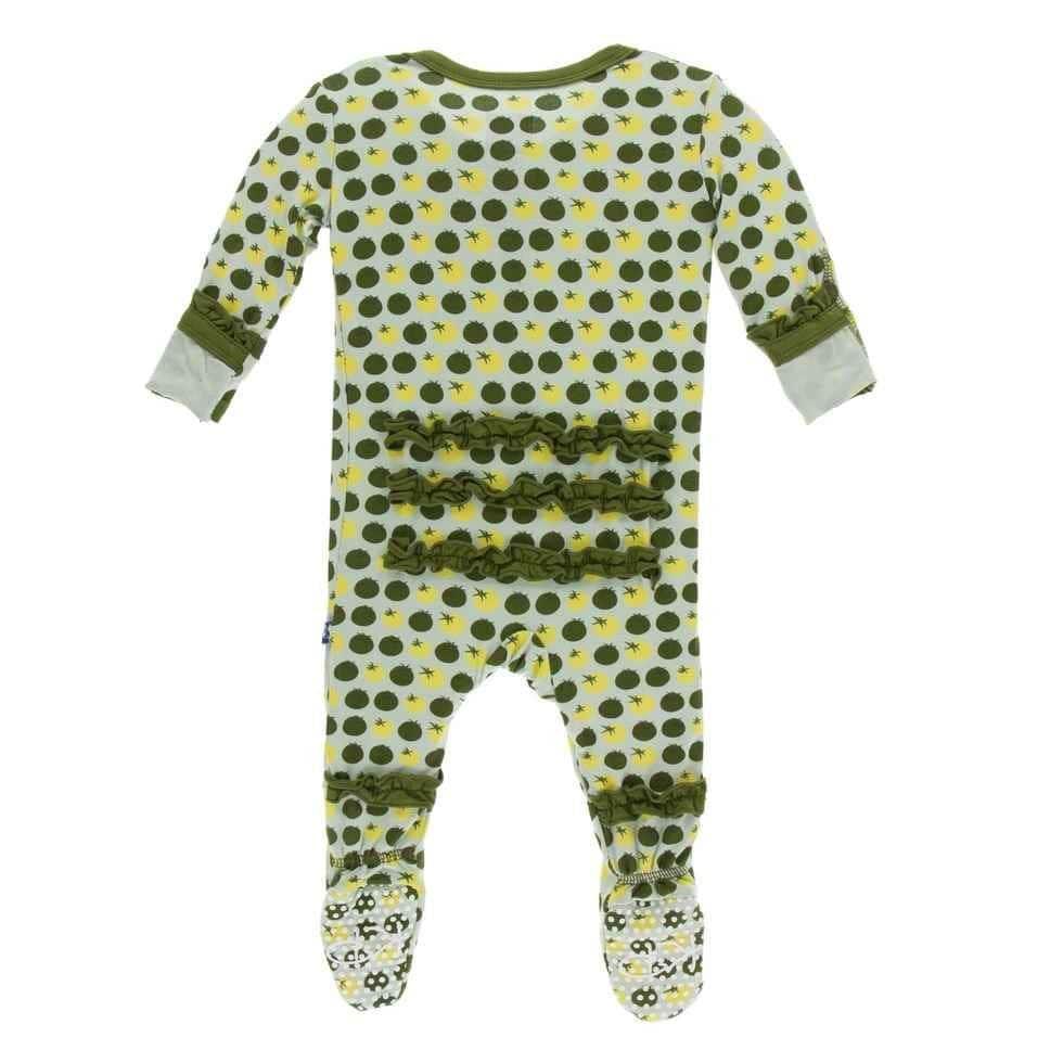 Print Bamboo Classic Ruffle Footie with Snaps - Aloe Tomatoes - Image 2