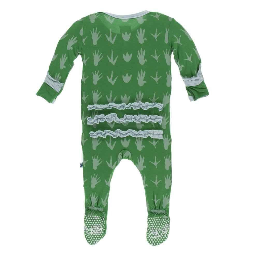 Print Bamboo Classic Ruffle Footie with Snaps - Dino Tracks - Image 2