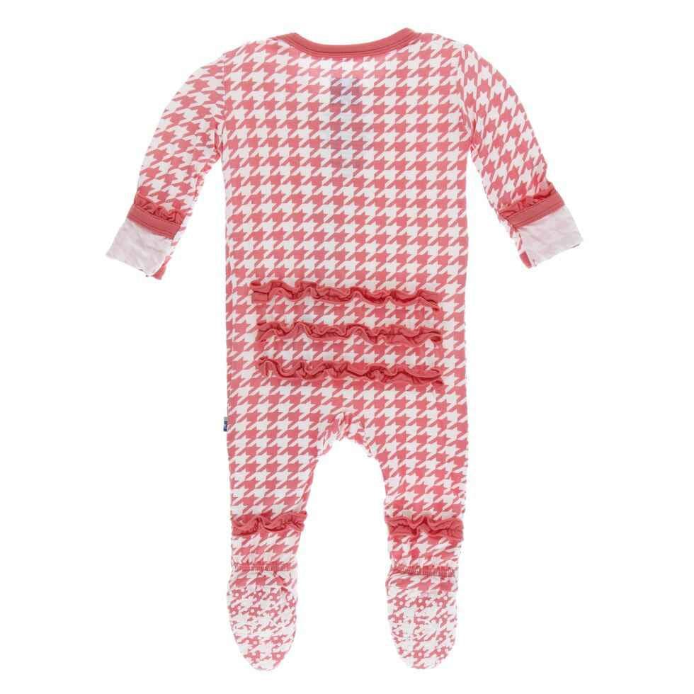 Print Classic Ruffle Footie with Snaps - English Rose Houndstooth - Image 2