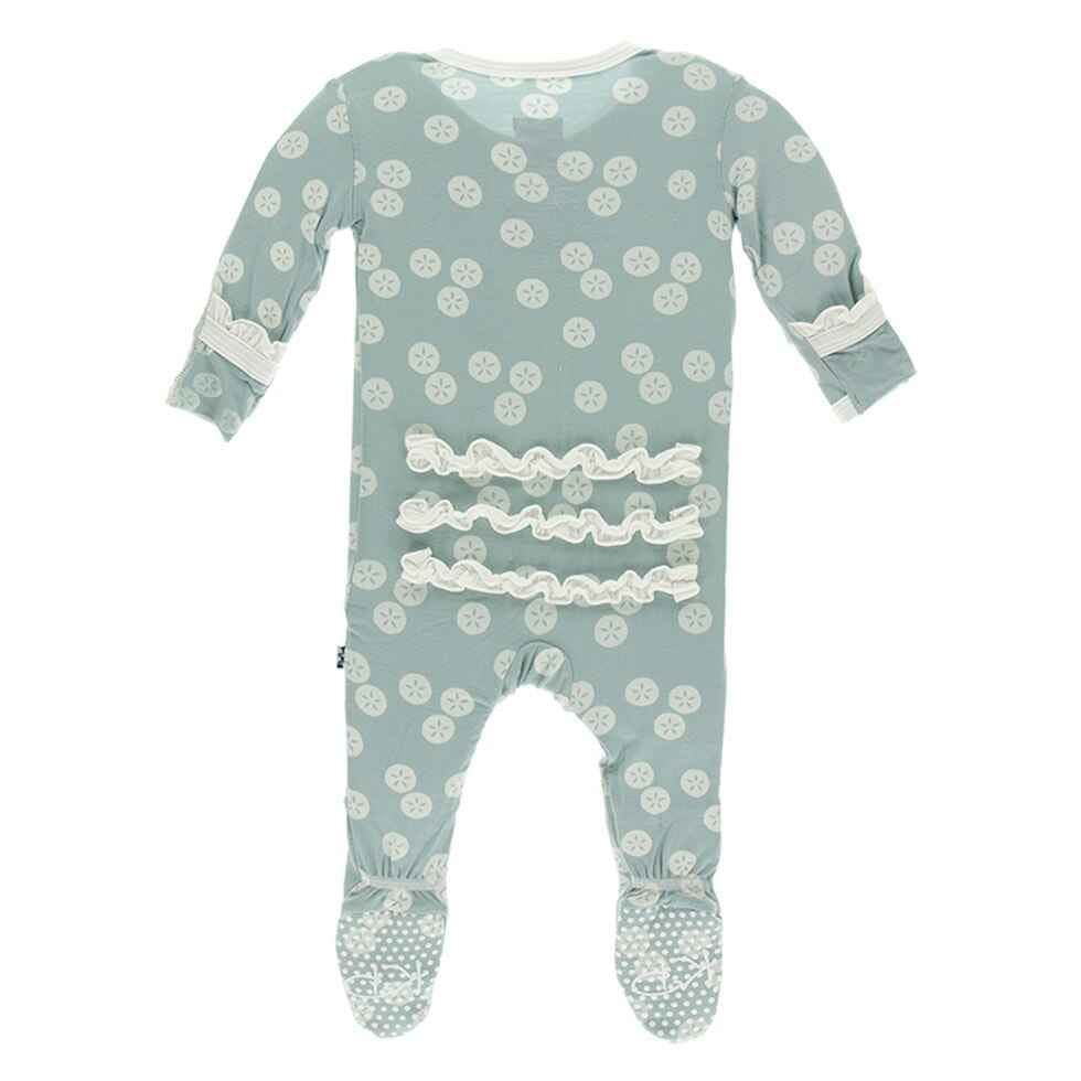 Print Classic Ruffle Footie with Snaps - Jade Sand Dollar - Image 2