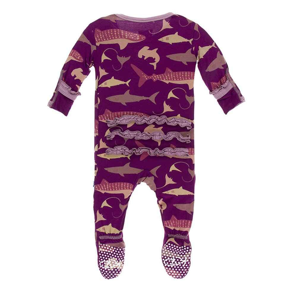 Print Classic Ruffle Footie with Snaps - Melody Sharks - Image 2
