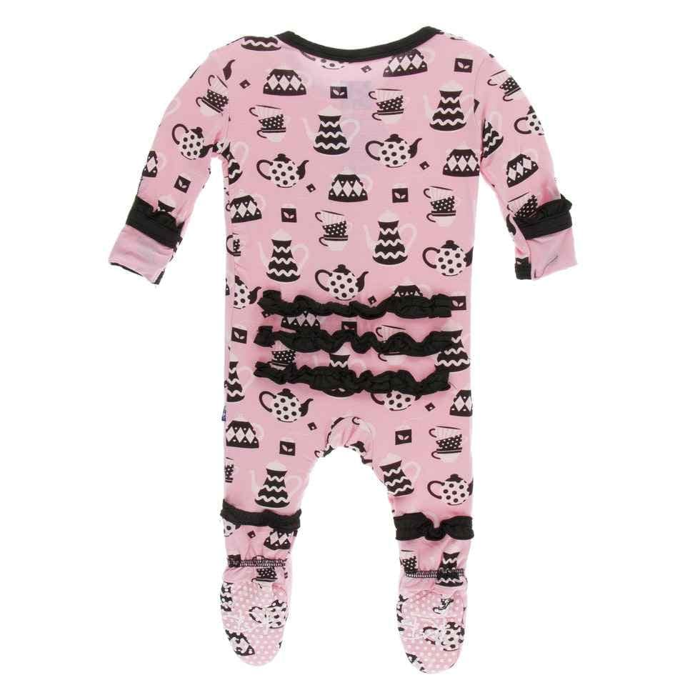 Print Classic Ruffle Footie with Snaps - Teatime - Image 2