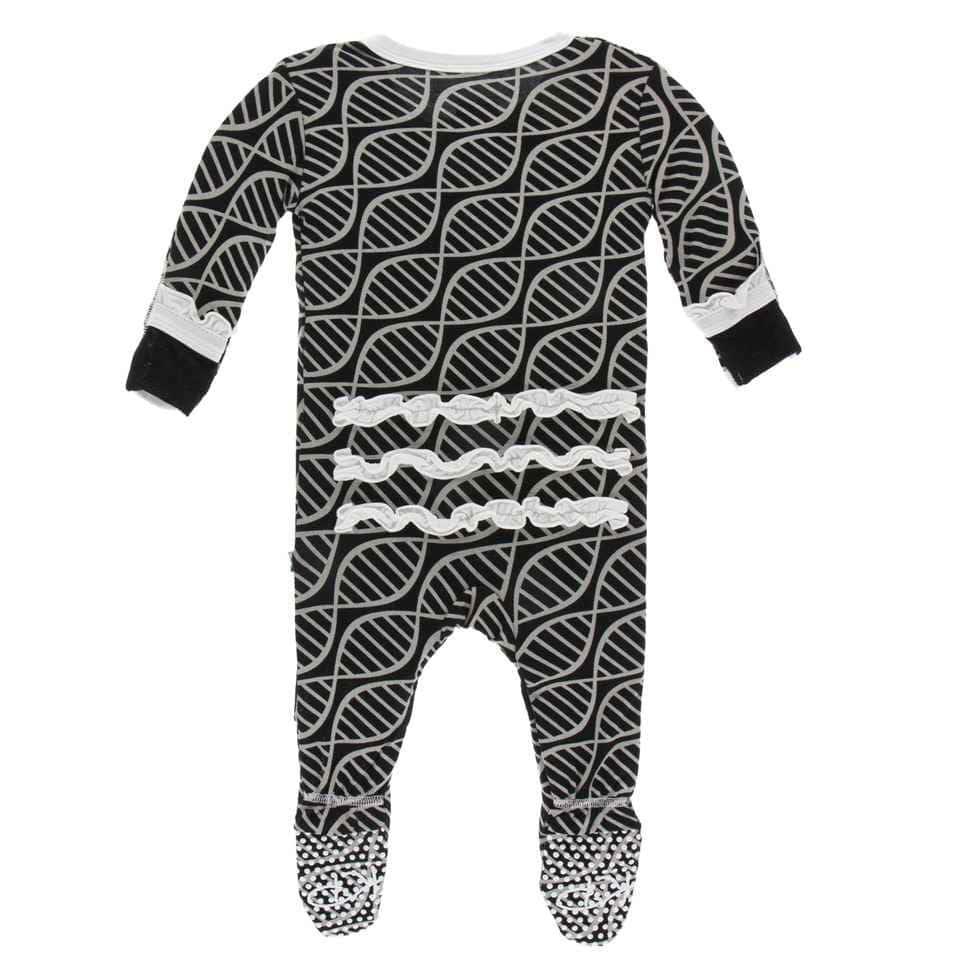 Print Bamboo Classic Ruffle Footie with Zipper - Midnight Double Helix - Image 2