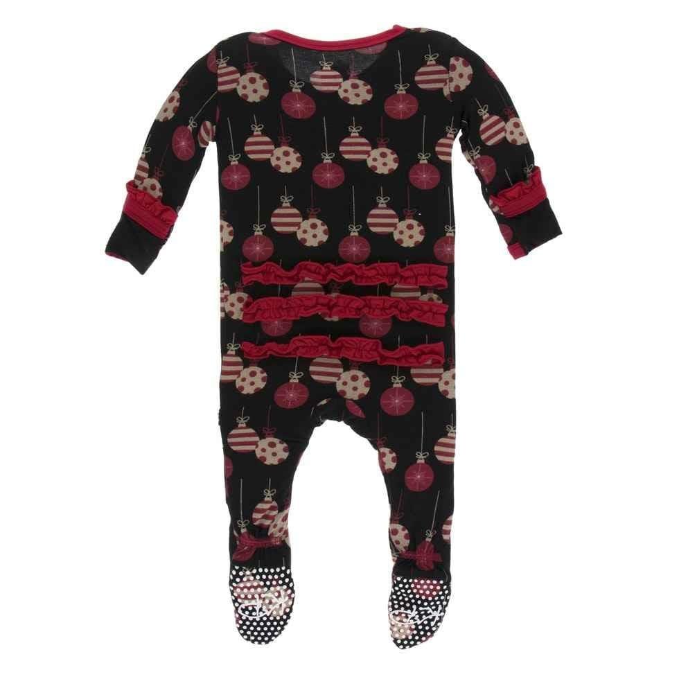 Print Bamboo Classic Ruffle Footie with Zipper - Midnight Ornaments - Image 2