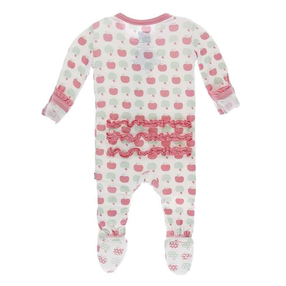 Print Bamboo Classic Ruffle Footie with Zipper - Natural Apples - Image 2