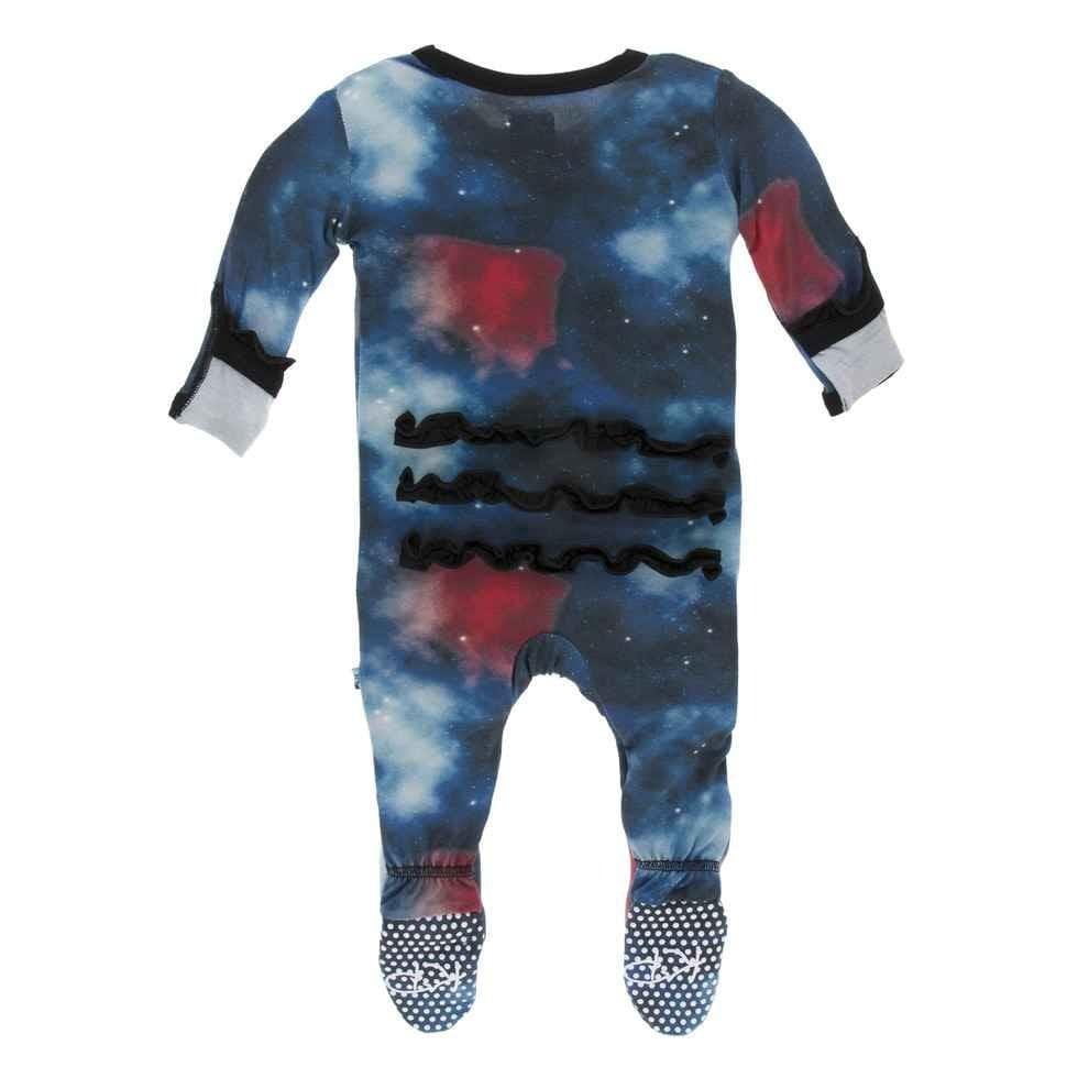 Print Bamboo Classic Ruffle Footie with Zipper - Red Ginger Galaxy - Image 2