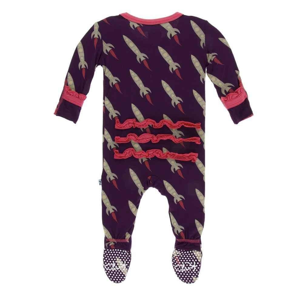 Print Bamboo Classic Ruffle Footie with Zipper - Wine Grapes Rockets - Image 2
