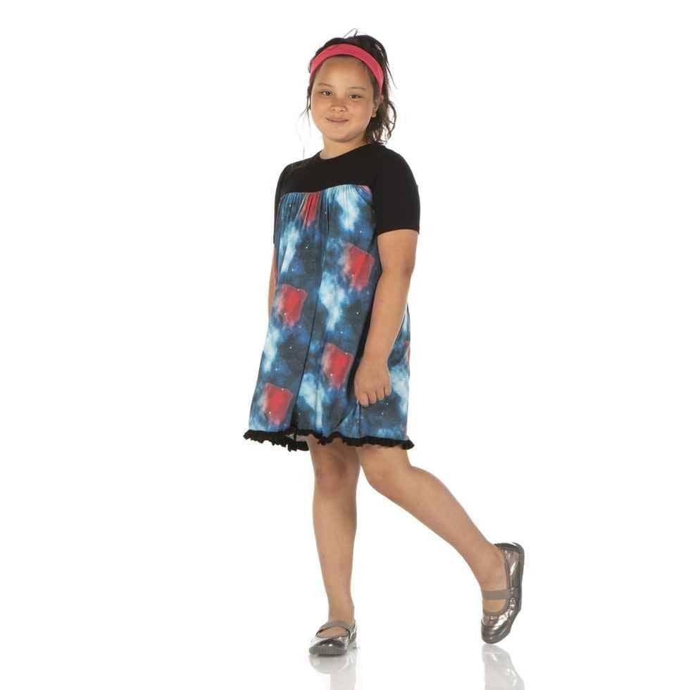 Print Bamboo Classic Short Sleeve Swing Dress - Red Ginger Galaxy - Image 2