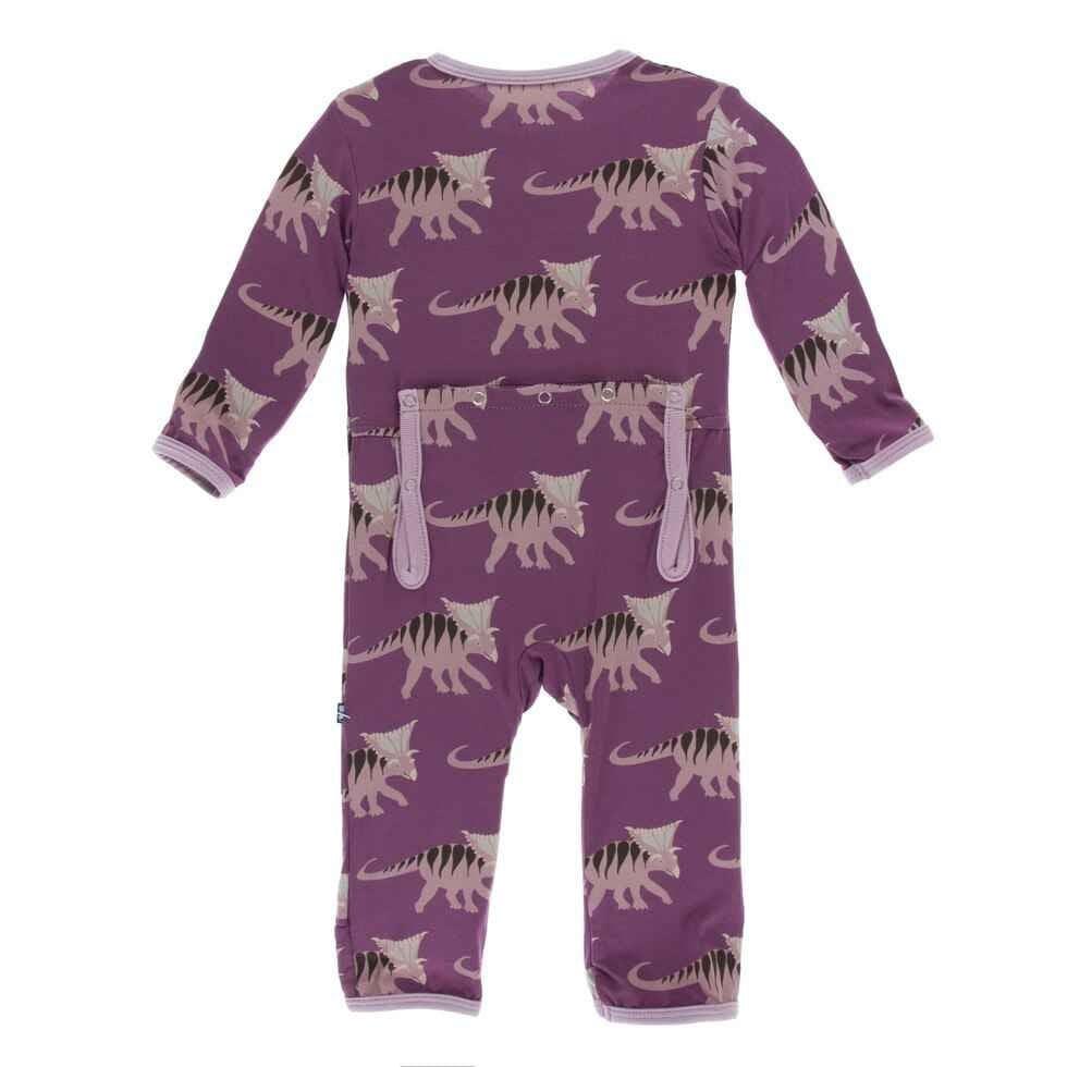 Print Bamboo Coverall with Snaps - Amethyst Kosmoceratops - Image 2