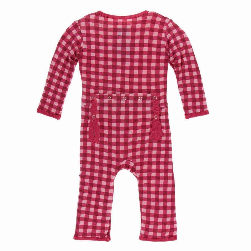 Print Bamboo Coverall with Snaps - Flag Red Gingham - Image 2