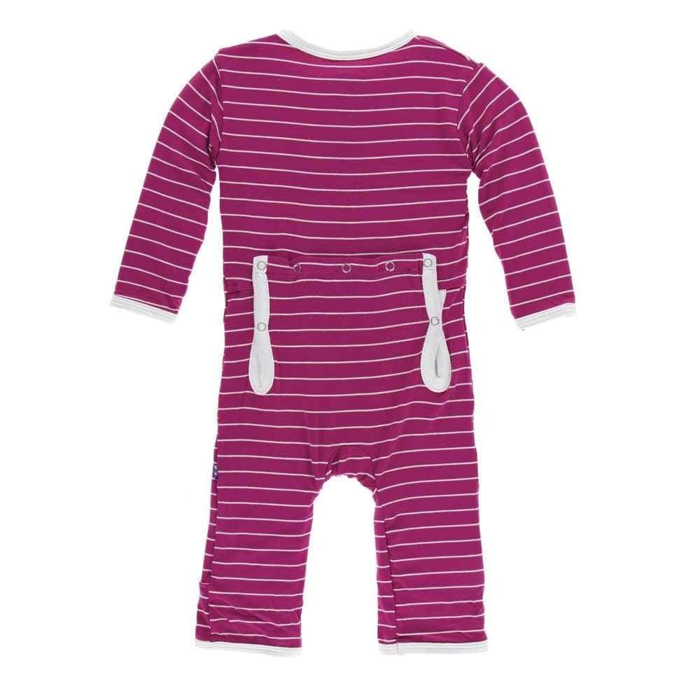 Print Bamboo Coverall with Snaps - Tokyo Dragonfruit Stripe - Image 2