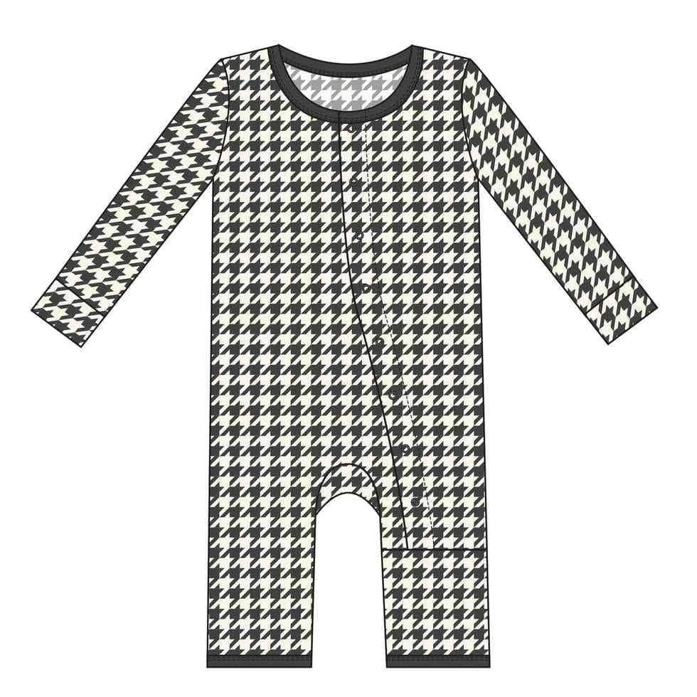 Print Bamboo Coverall with Snaps - Zebra Houndstooth - Image 2