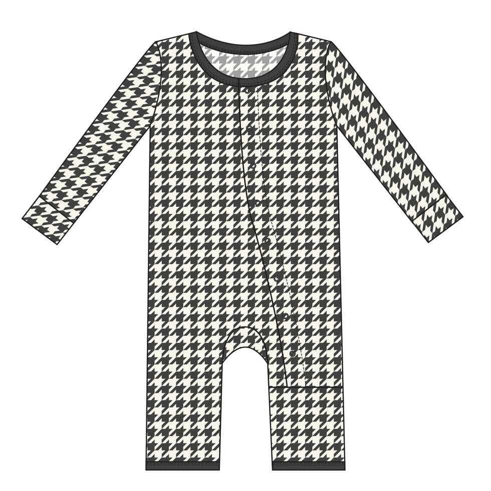 Print Bamboo Coverall with Snaps - Zebra Houndstooth - Image 3