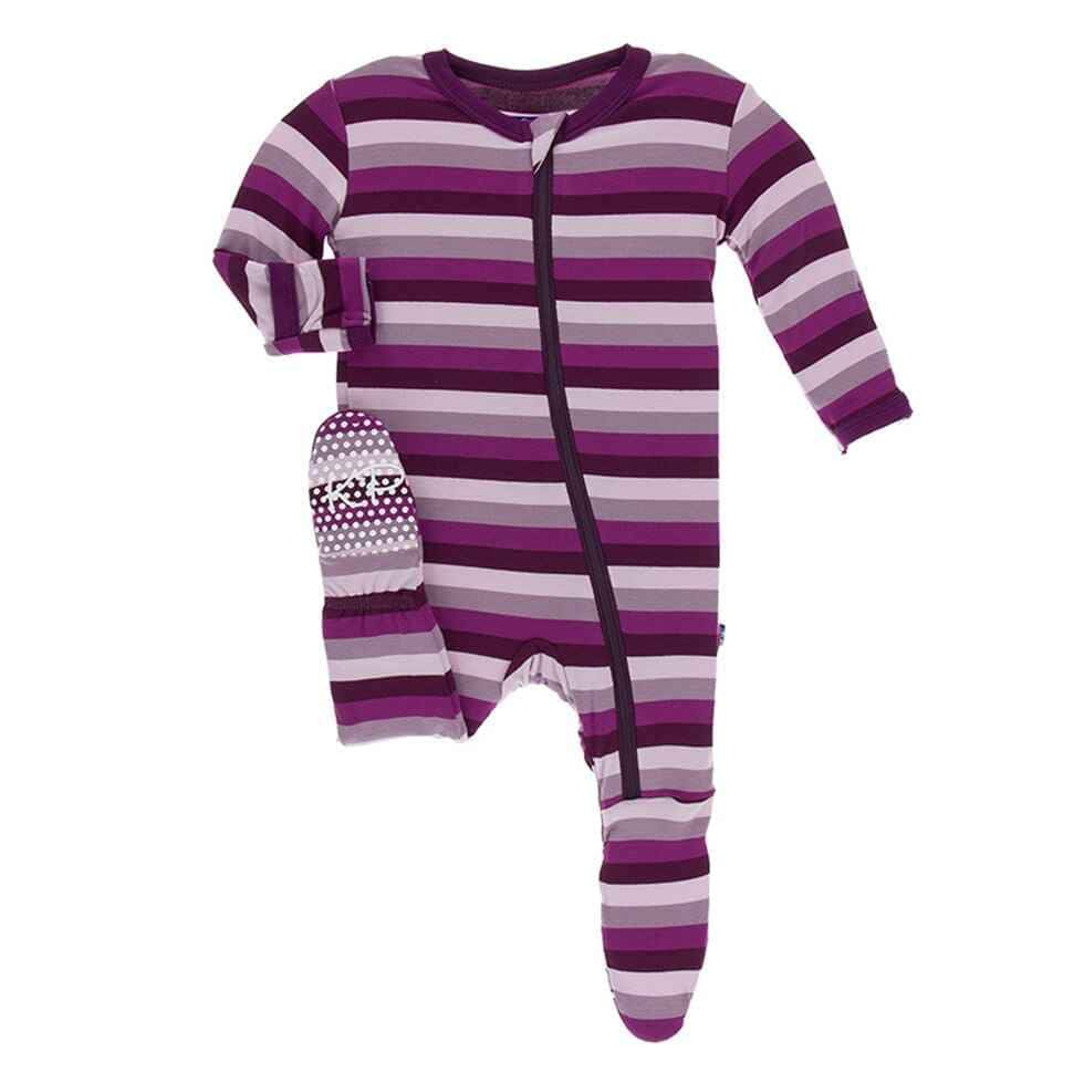 Print Bamboo Footie with Zipper - Coral Stripe