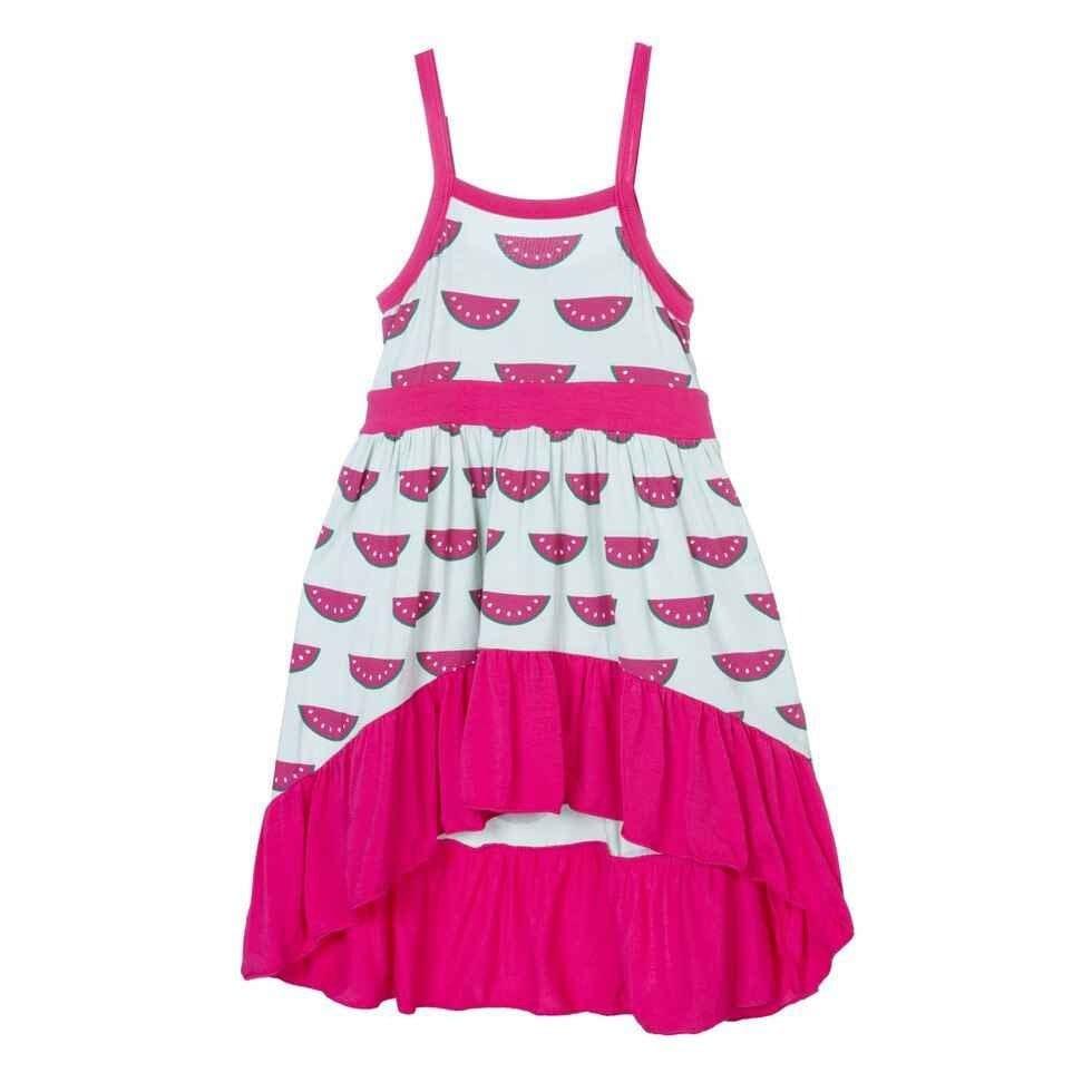 Print Hi Lo Maxi Dress with Contrast Trim, Watermelon