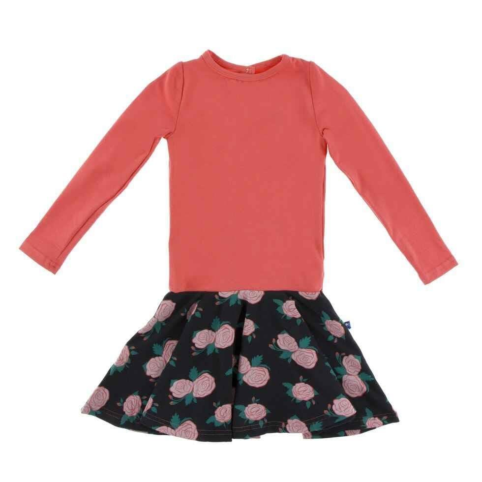 Print Bamboo Keyhole Performance Jersey Dress, English Rose Garden