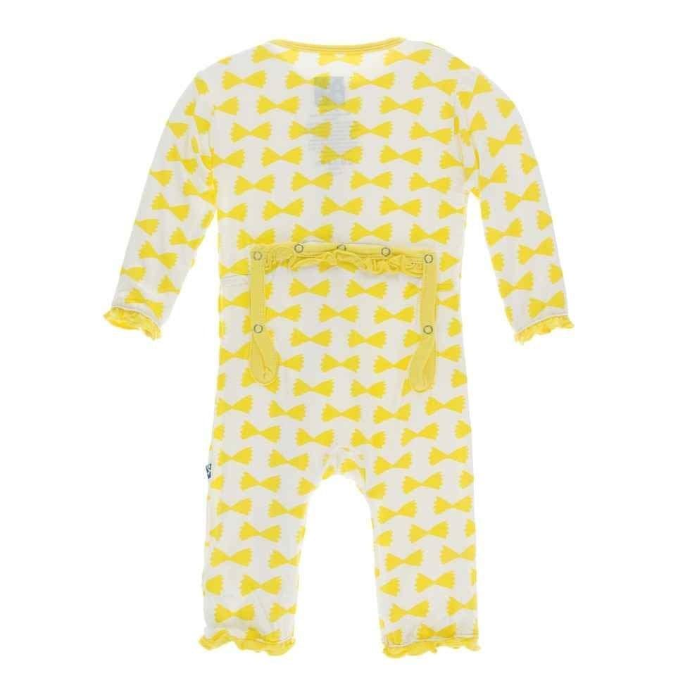 Print Bamboo Layette Classic Ruffle Coverall with Snaps - Natural Farfalle - Image 2